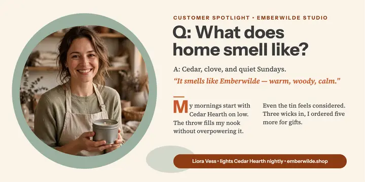 Emberwilde candle spotlight interview post: candle customer spotlight template