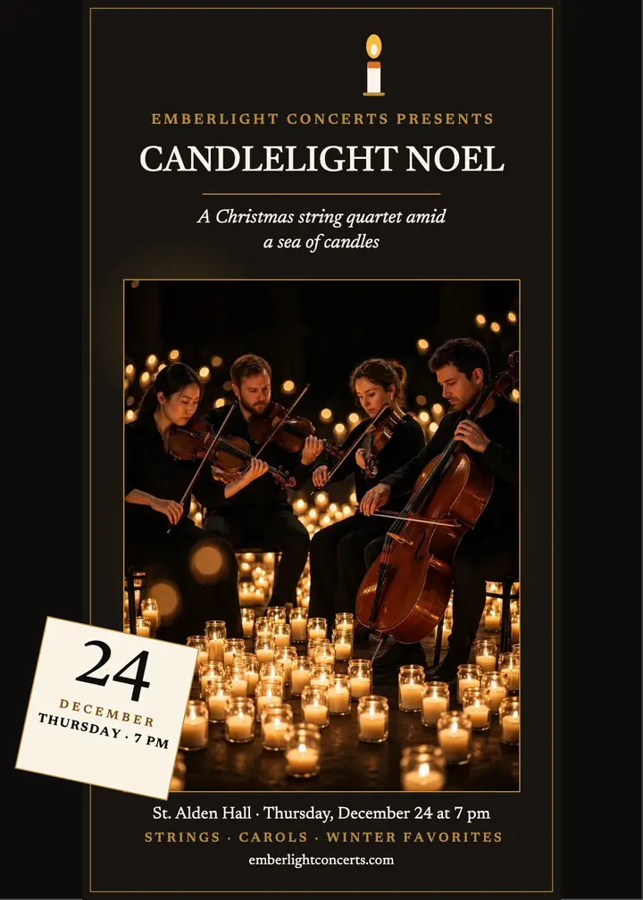Candlelight Noel quartet invitation: christmas concert invitation template