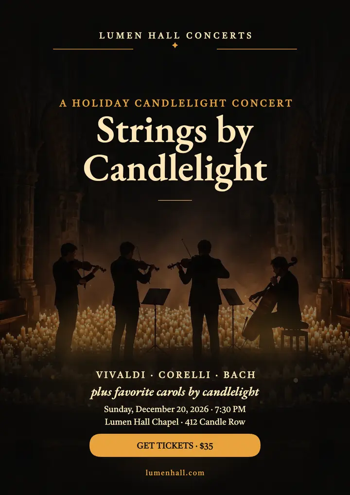 Strings by Candlelight holiday flyer template