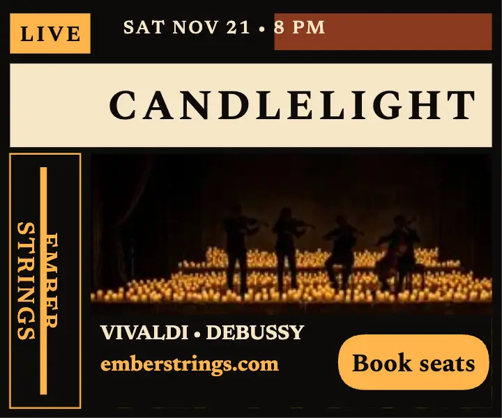 Ember Strings candlelight quartet ad: candlelight concert ad template