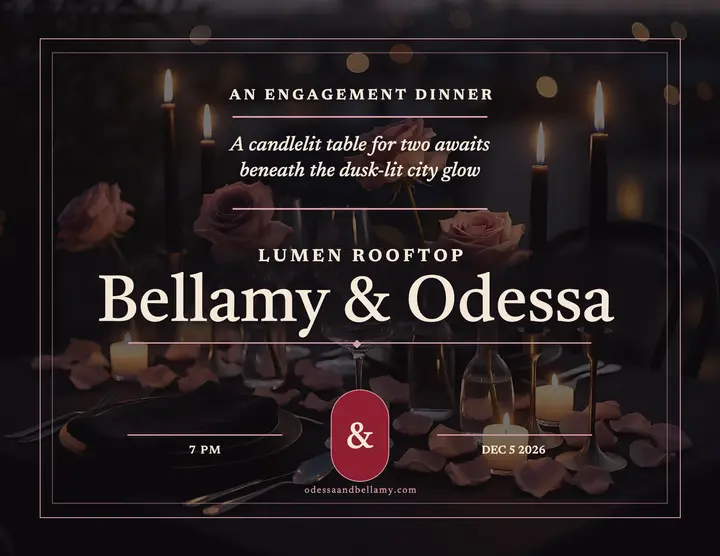 Bellamy and Odessa candlelit engagement flyer: engagement dinner flyer template