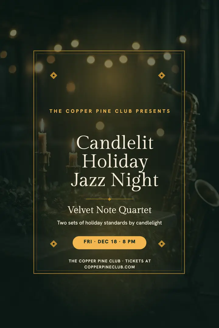 Candlelit holiday jazz night poster template
