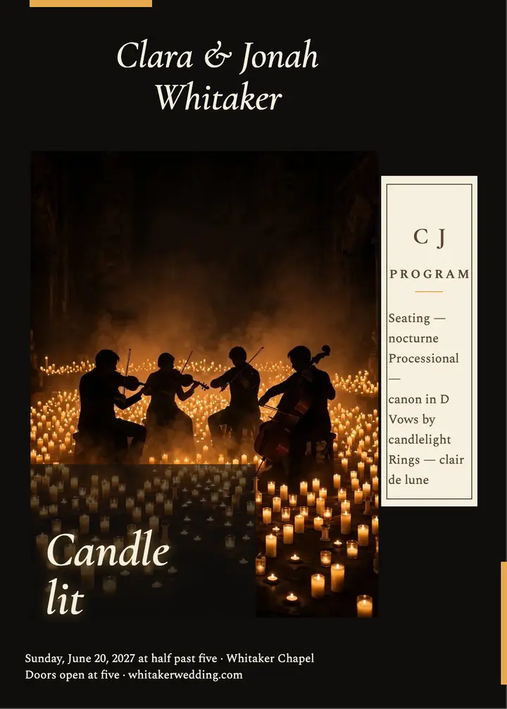 Clara and Jonah candlelit quartet wedding invite template
