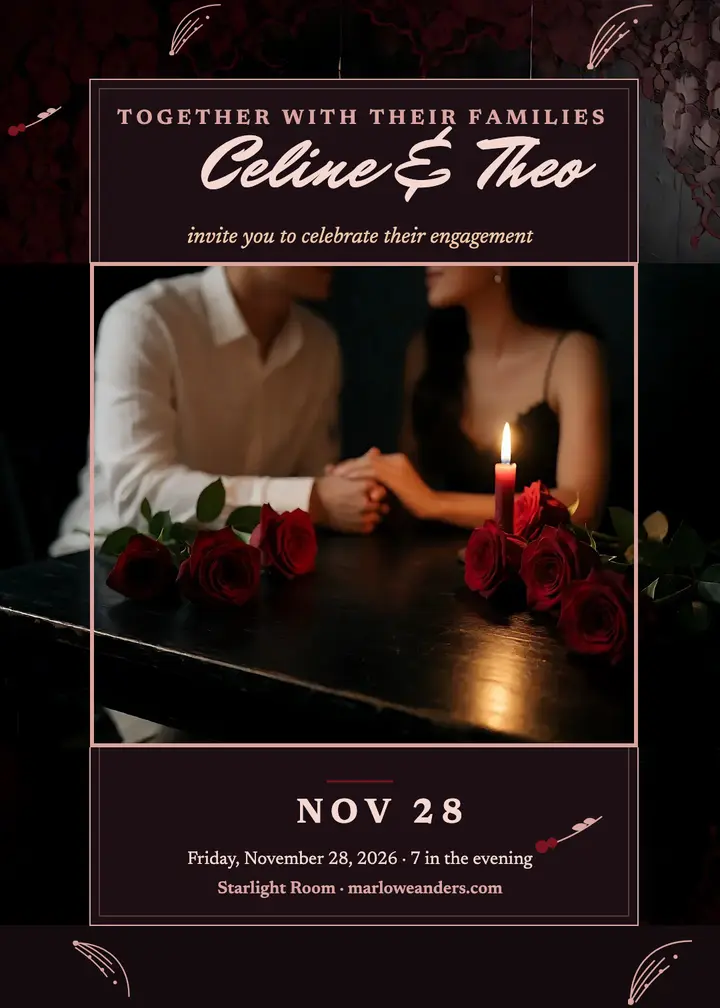 Candlelit rose engagement invitation: engagement invitation template