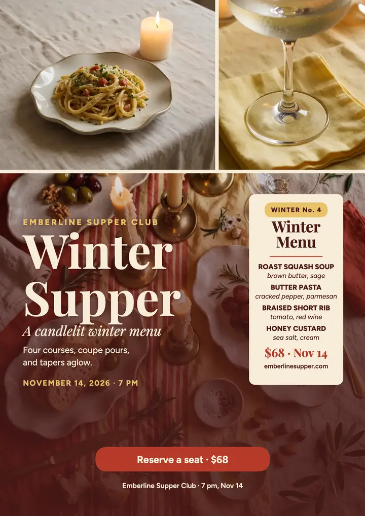 Emberline candlelit winter supper flyer template