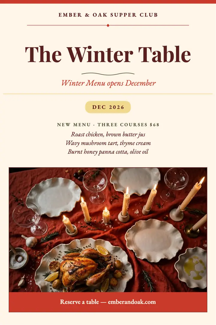 Ember and Oak winter menu poster template