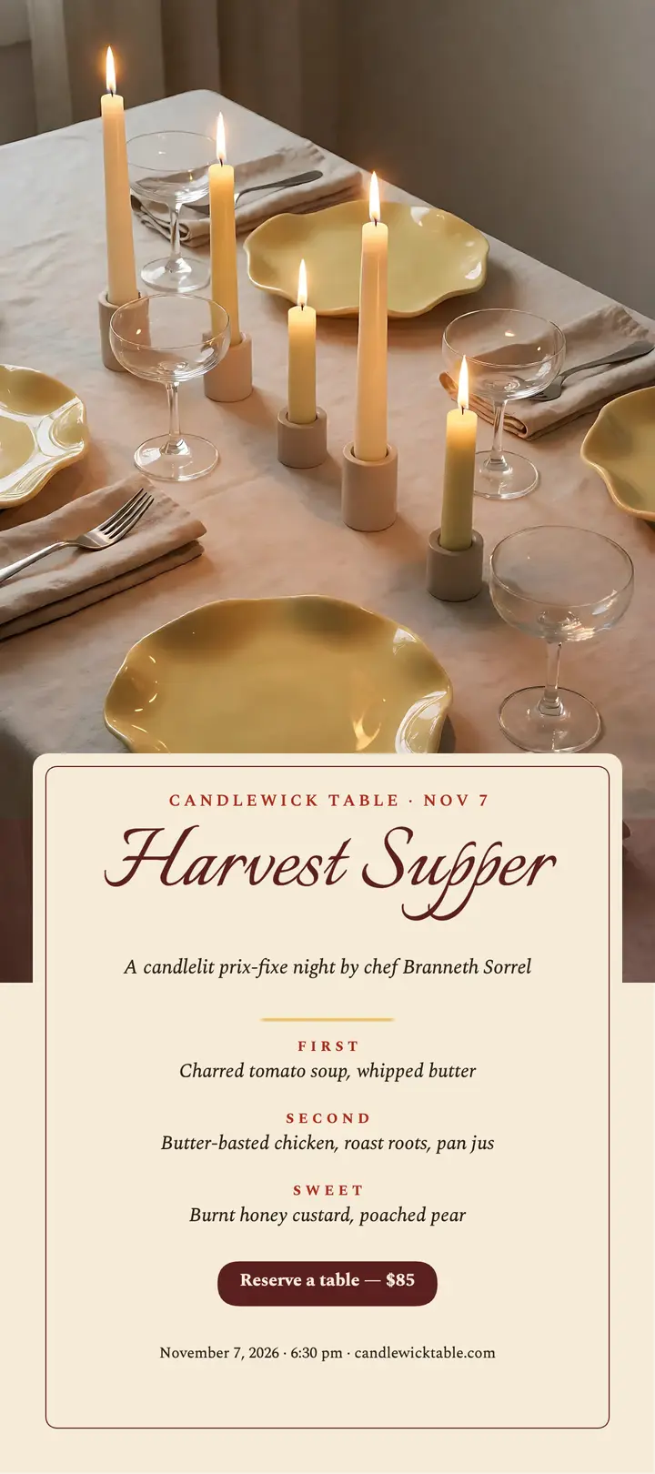 Candlewick Table harvest supper rack card template