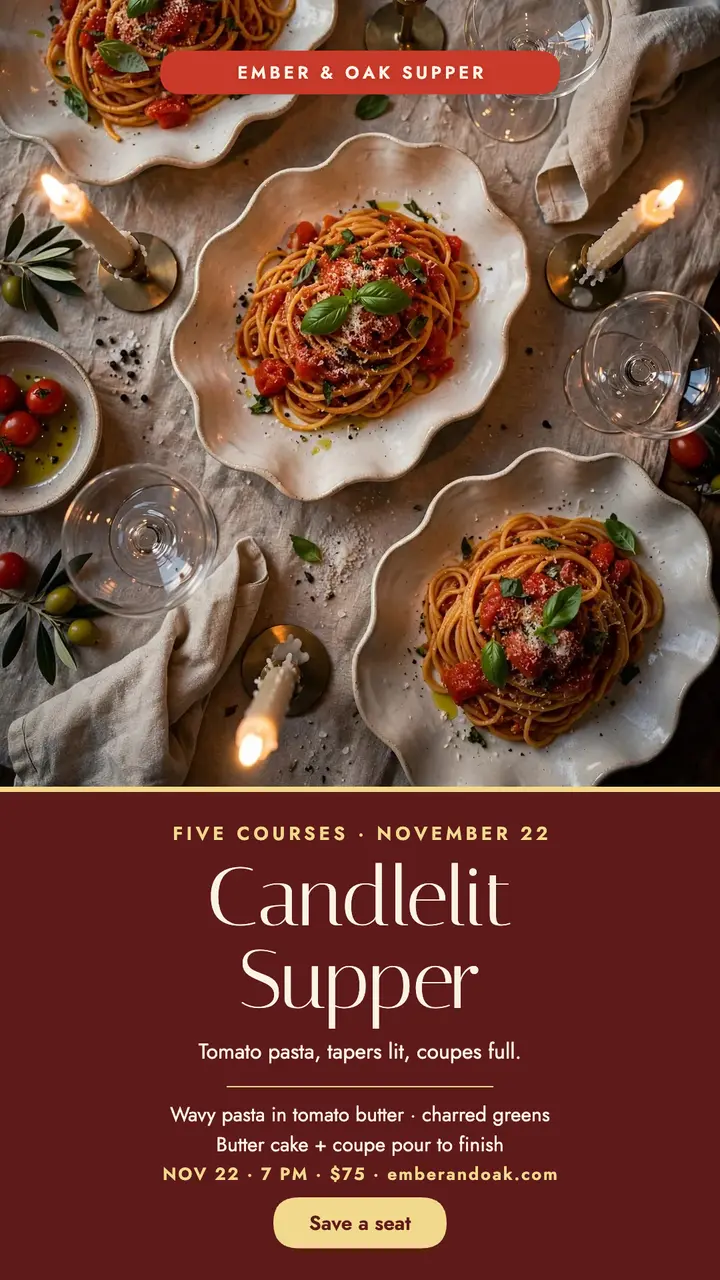 Ember and Oak candlelit supper story template
