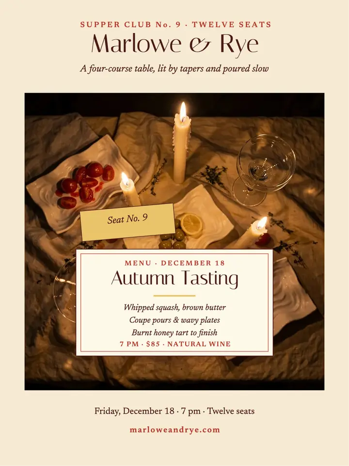 Marlowe and Rye autumn supper club portrait: supper club post template