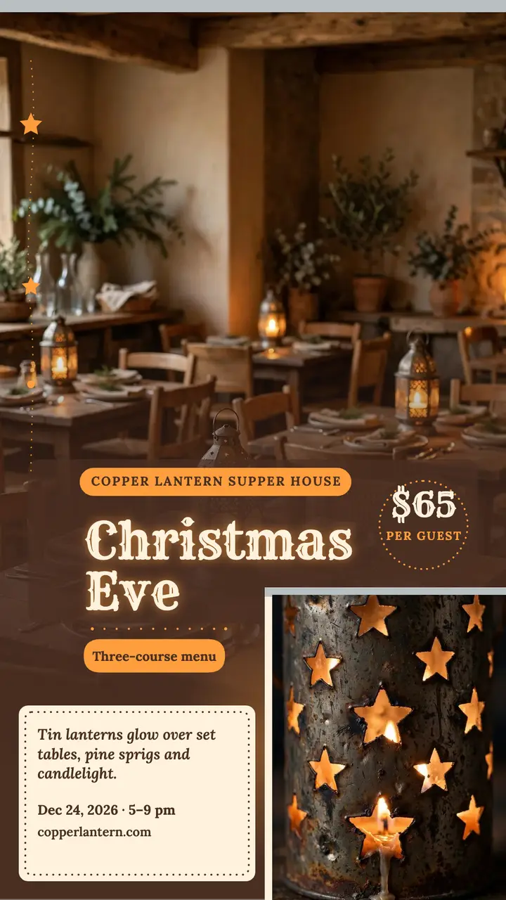 Copper Lantern Christmas Eve menu story template