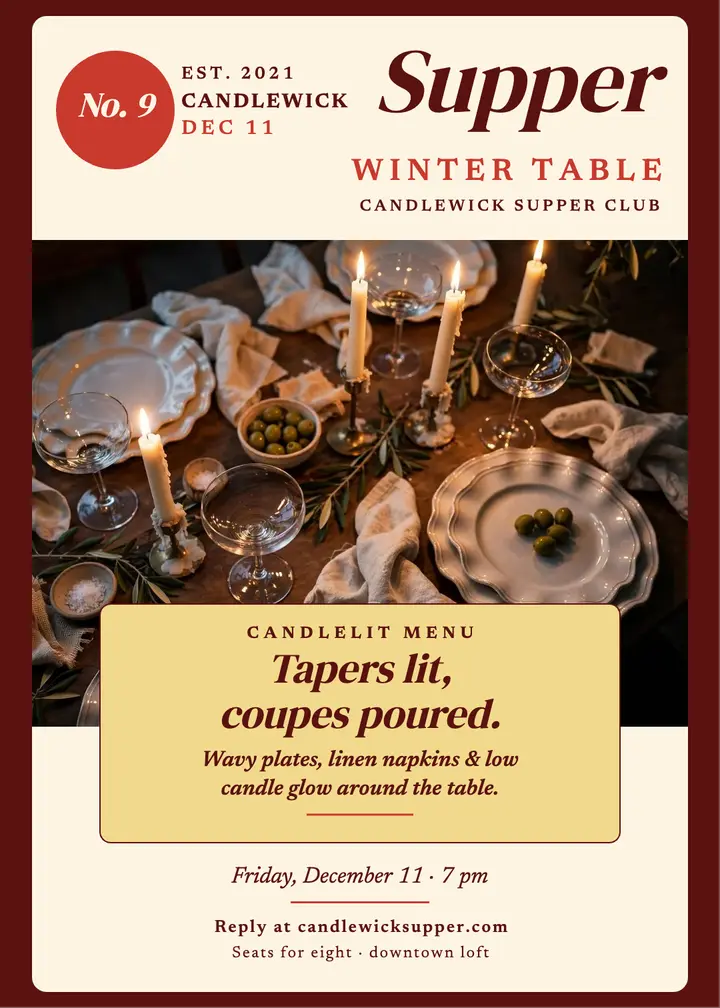 Candlewick Supper Club winter table invitation: supper club invitation template
