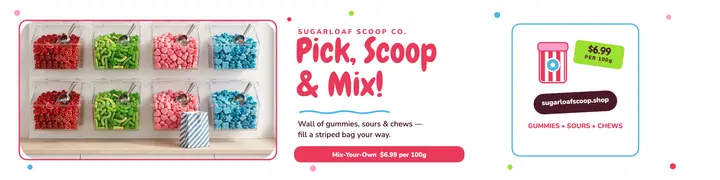 Sugarloaf Scoop pick and mix banner: candy shop banner template