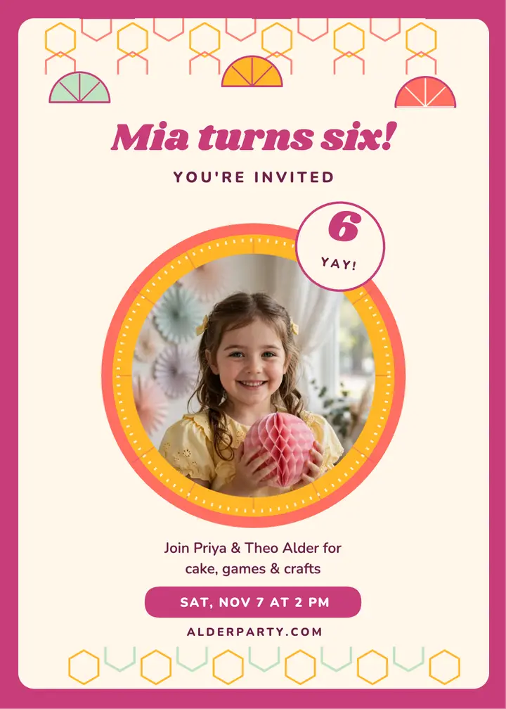 Mia's honeycomb birthday party invite template