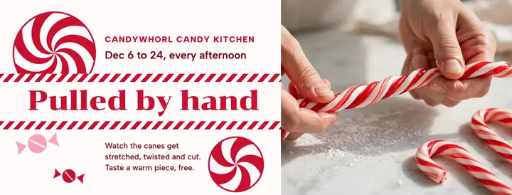 Candywhorl Candy Kitchen candy cane pulling Christmas cover: candy cane pulling event cover template