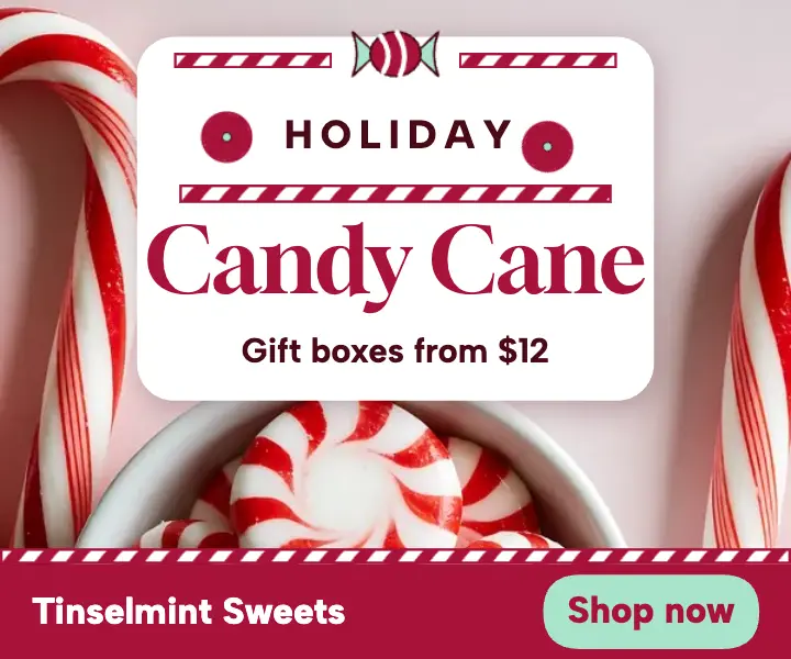 Tinselmint Sweets candy cane holiday ad: christmas candy ad template