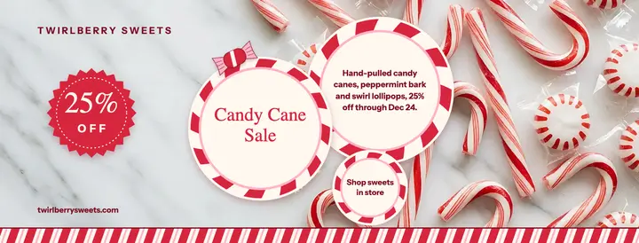 Twirlberry Sweets candy cane sale cover: candy shop sale cover template