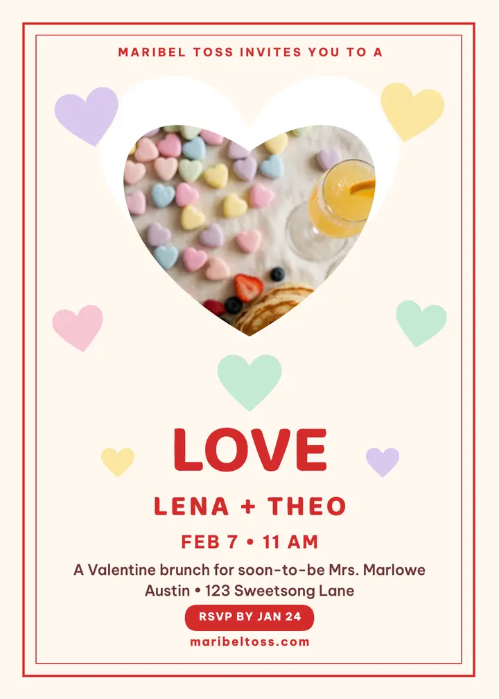 Candy heart bridal shower invitation template