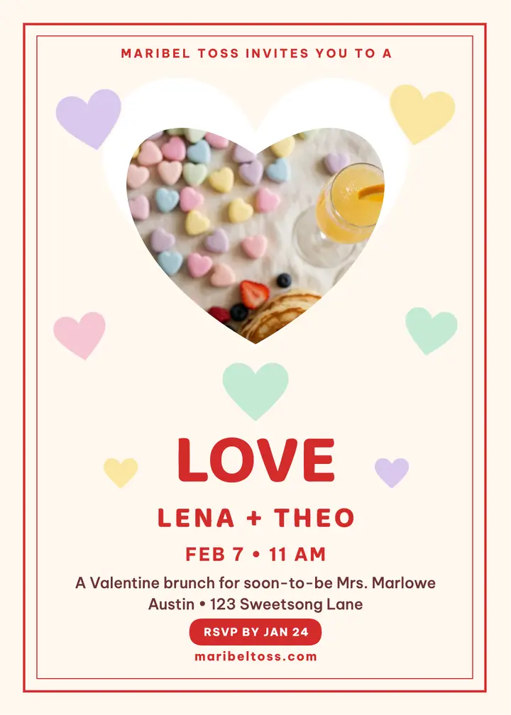 Candy heart bridal shower invitation template