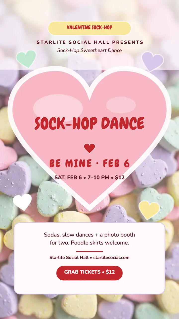Sock-hop sweetheart dance candy story template