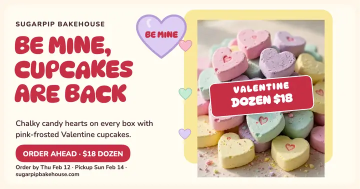 Sugarpip Valentine cupcakes and candy hearts template