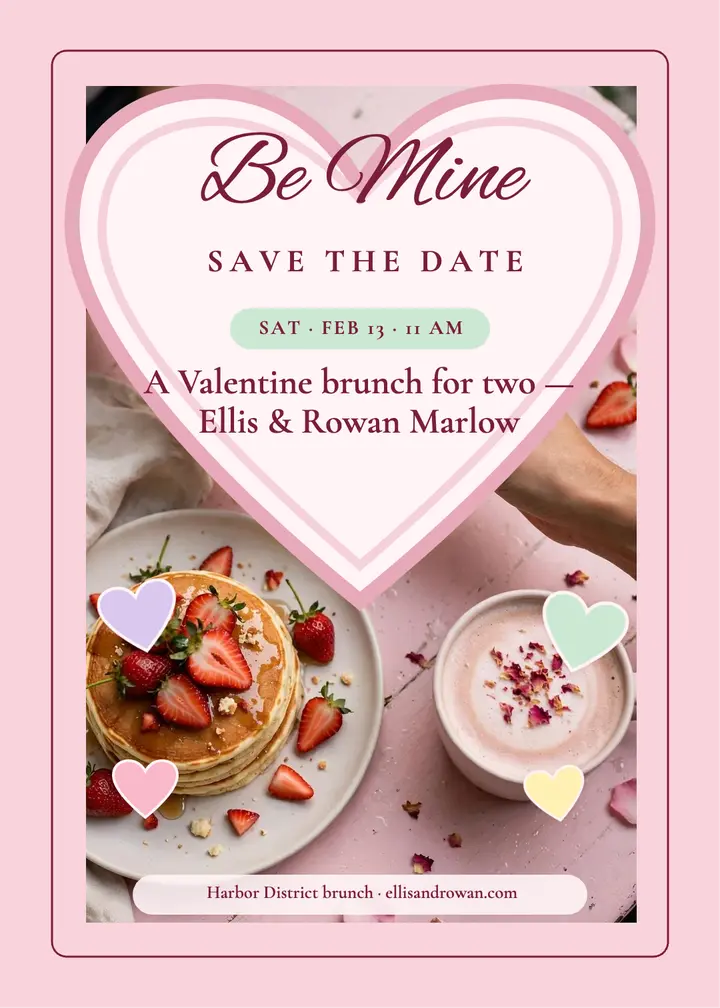 Candy heart Valentine save the date, brunch template