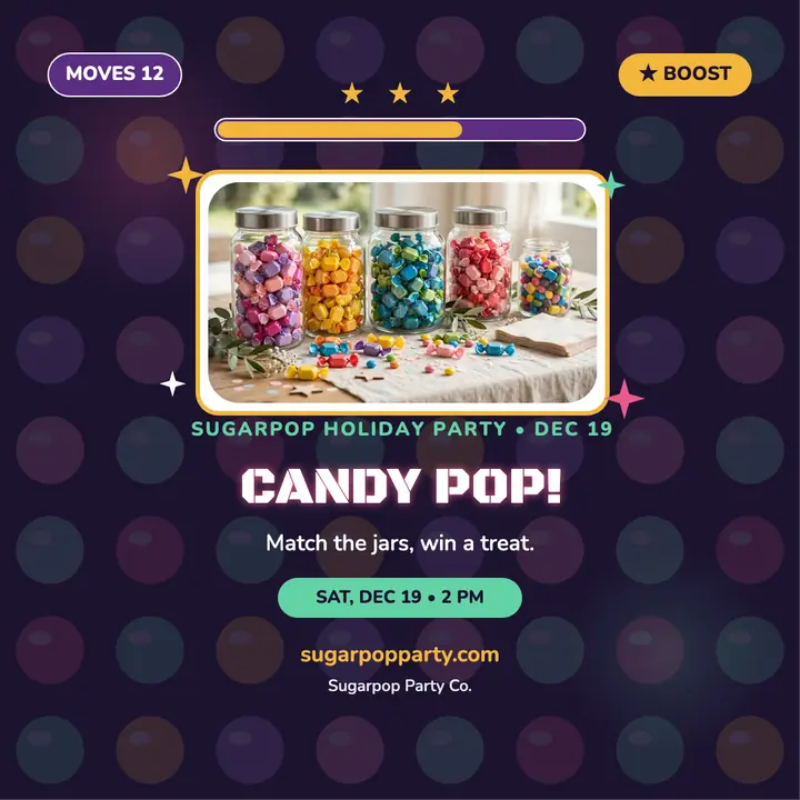 Sugarpop candy match holiday party post template