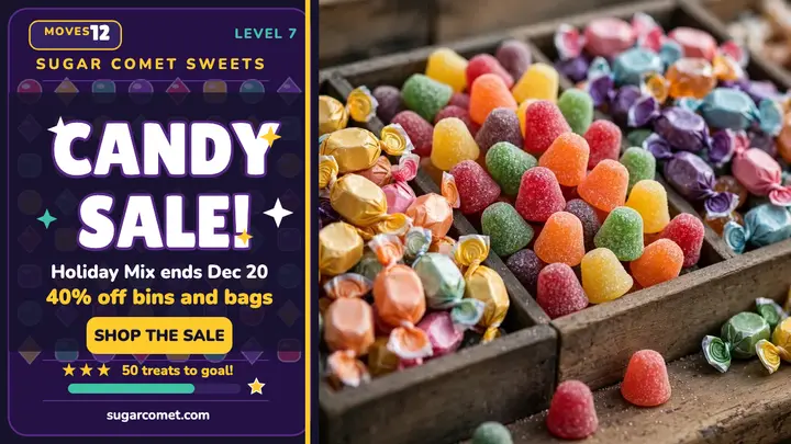 Sugar Comet candy holiday sale thumbnail template