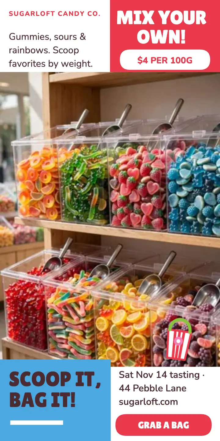 Sugarloft mix-your-own candy ad template