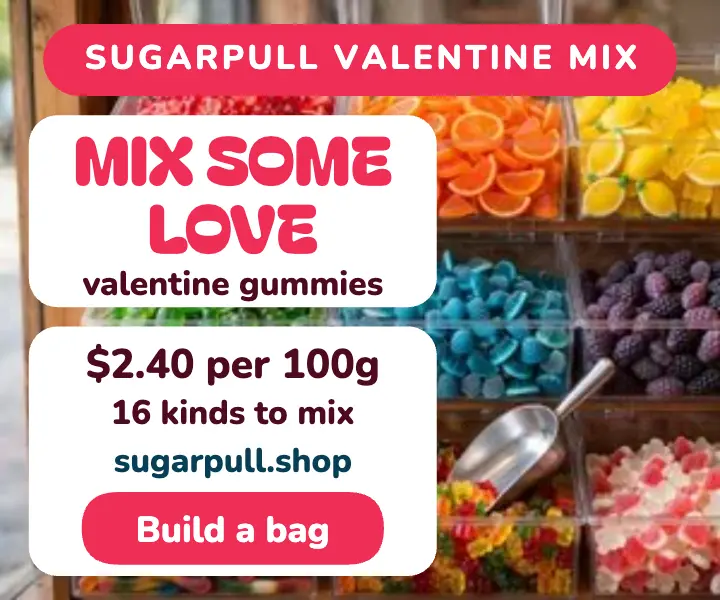 Sugarpull Valentine pick and mix bag ad template