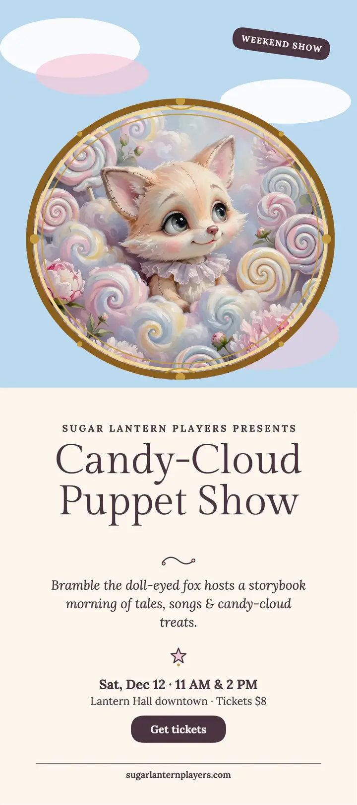 Candy cloud puppet show card template