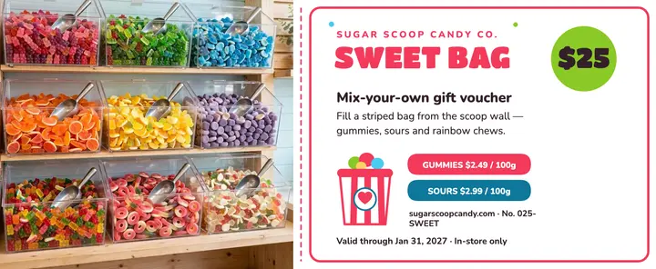 Sugar Scoop sweet bag gift voucher template