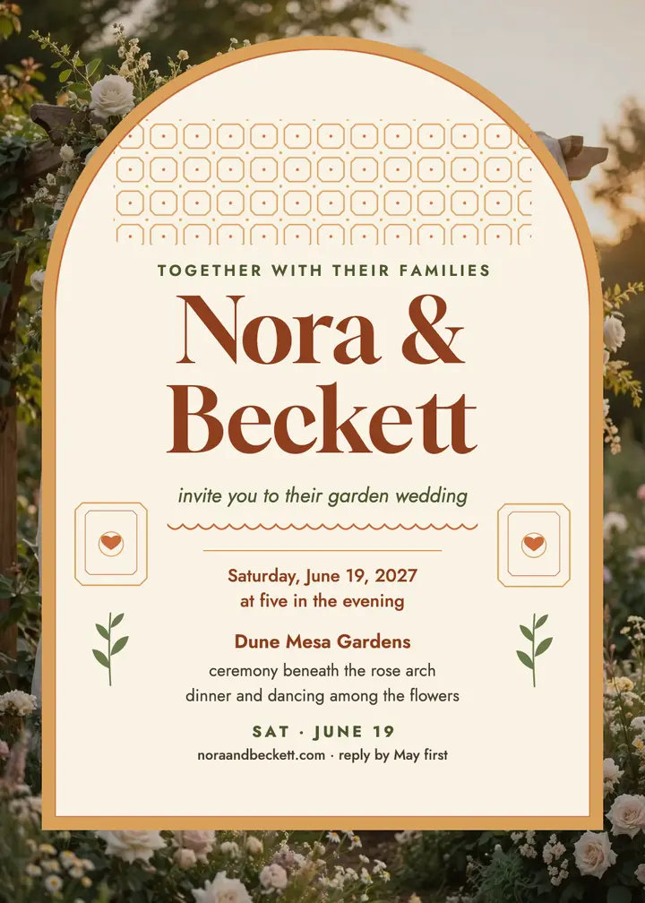 Nora and Beckett garden wedding invitation: garden wedding invitation template