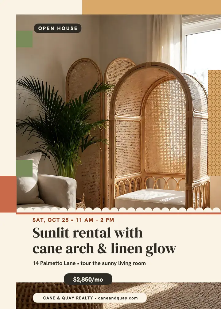 Sunlit rental open house invite, cane: rental open house invitation template