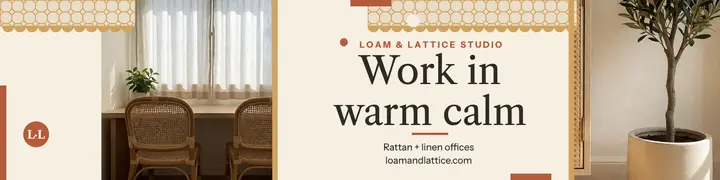 Loam and Lattice calm office banner: interior studio linkedin banner template