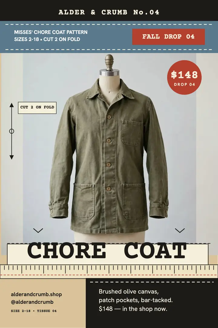 Alder and Crumb chore coat drop poster template