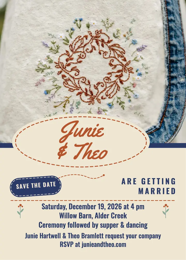 Junie and Theo canvas stitched invitation template