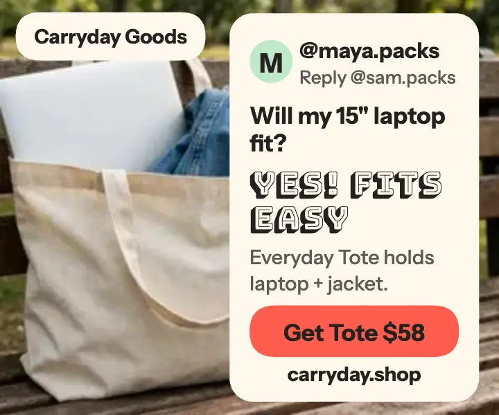 Carryday Everyday Tote laptop fit review ad template