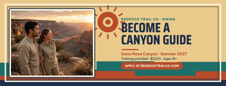 Redrock Trail Co canyon guides hiring cover: hiring facebook cover template