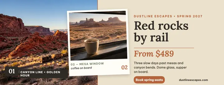 Canyon rail getaway cover, Dustline Escapes template