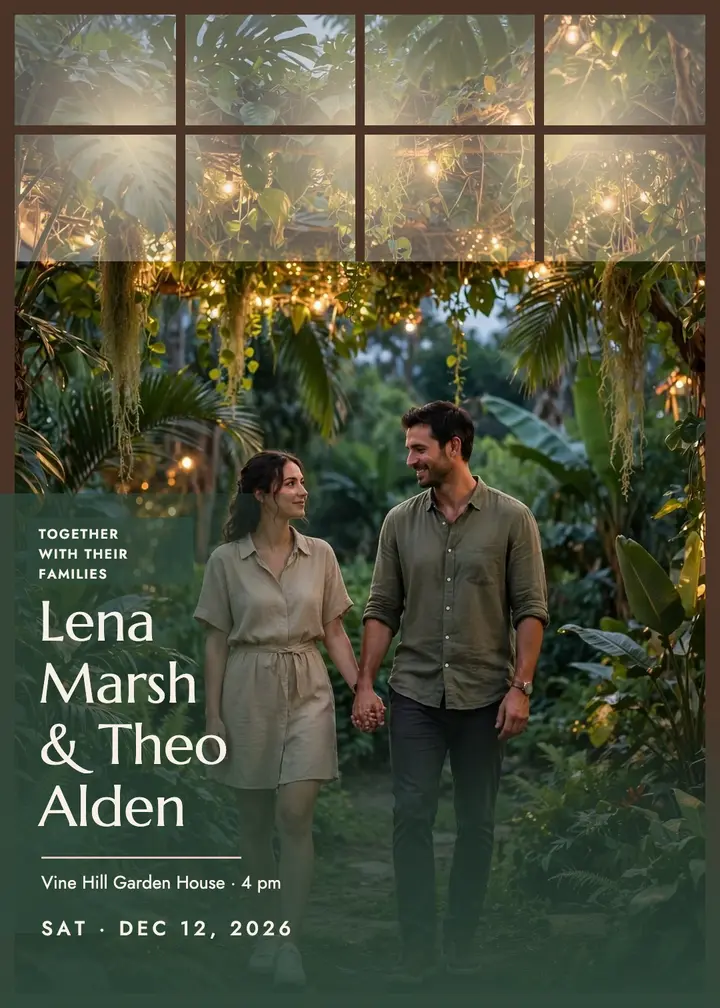 Lena and Theo garden wedding invitation template