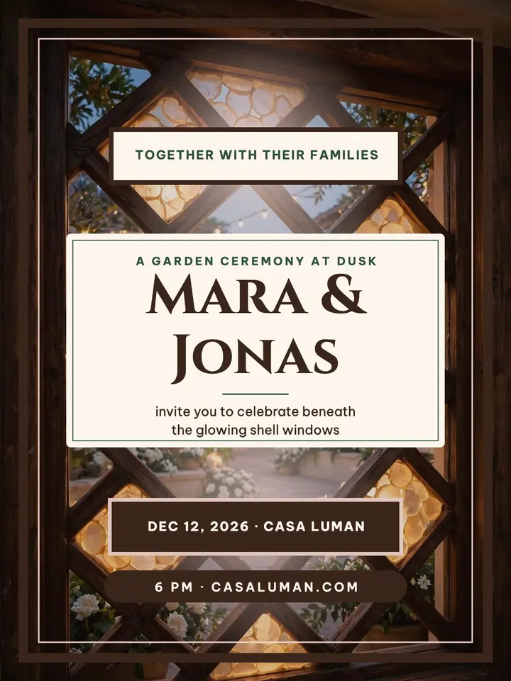 Casa Luman garden wedding invite, capiz glow: wedding invitation template