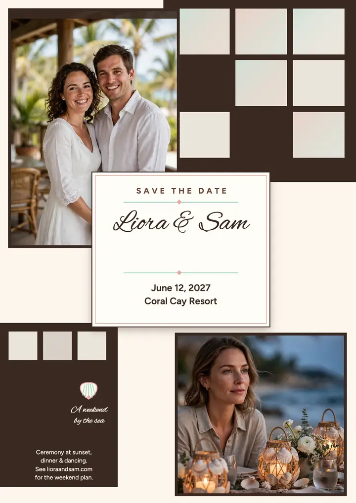 Liora and Sam beach resort save the date template