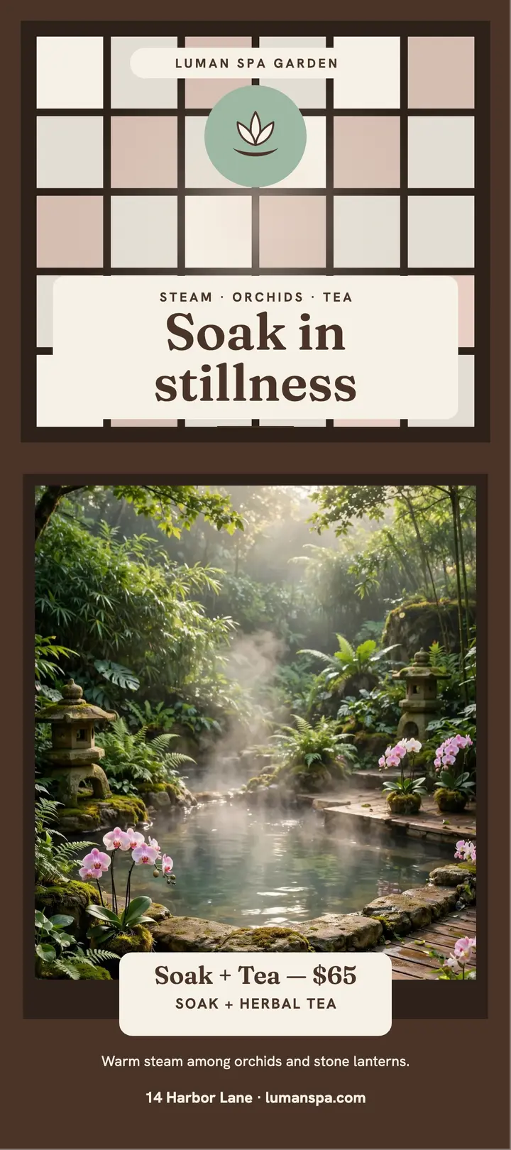Luman Spa Garden soak rack card template