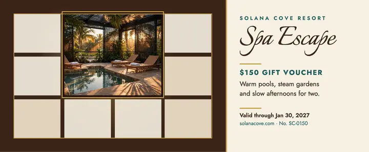 Solana Cove spa escape gift voucher: spa gift voucher template
