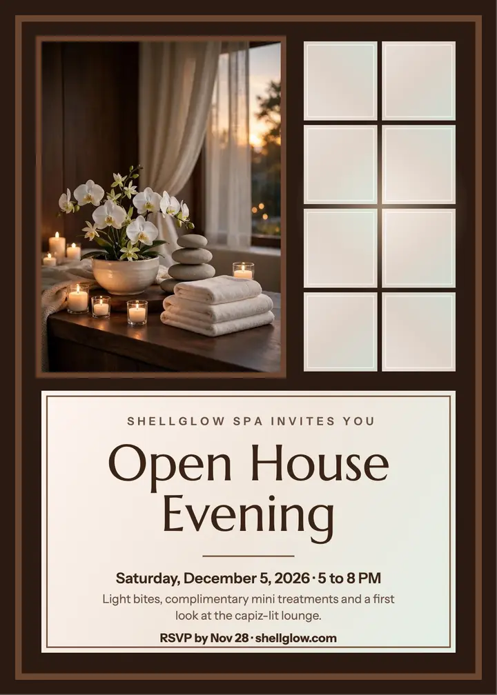 Capiz window spa open house invitation template