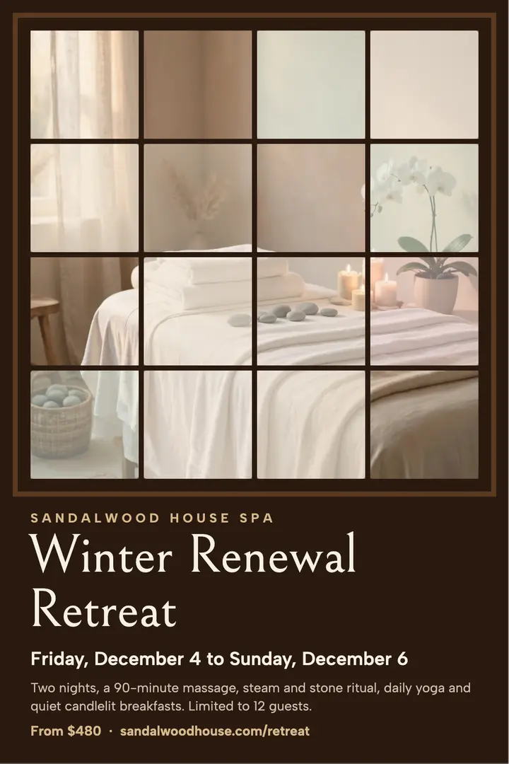 Sandalwood House winter renewal retreat poster template