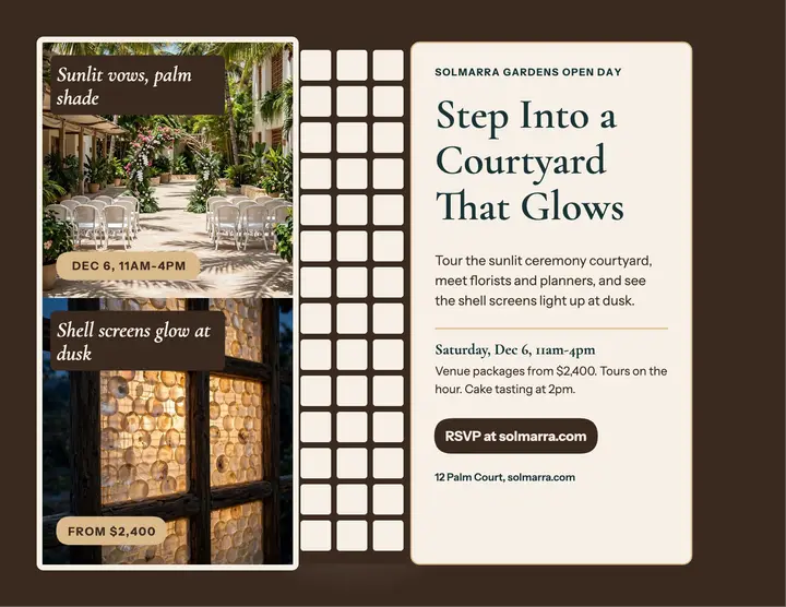 Solmarra Gardens venue open day flyer template