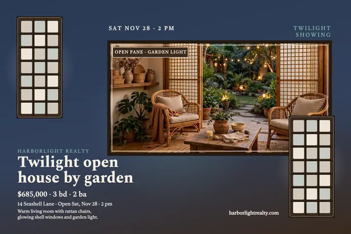 Capiz window twilight open house postcard template