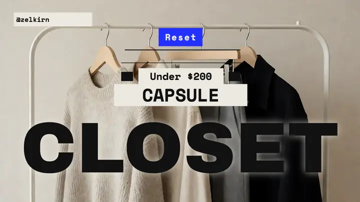 Capsule closet reset thumbnail, soft brutalism template