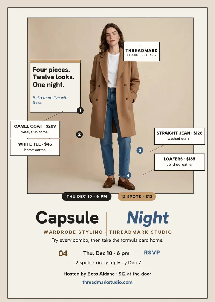 Threadmark capsule styling night invitation: styling night invitation template